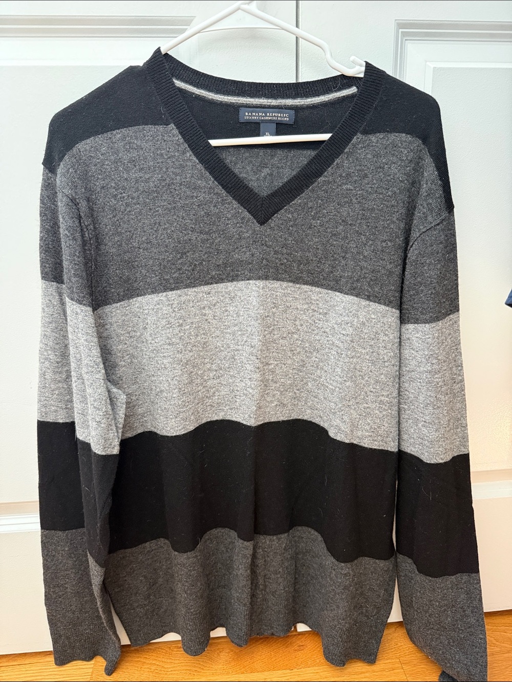 Banana Republic Men’s Black & Gray Striped V-Neck Sweater